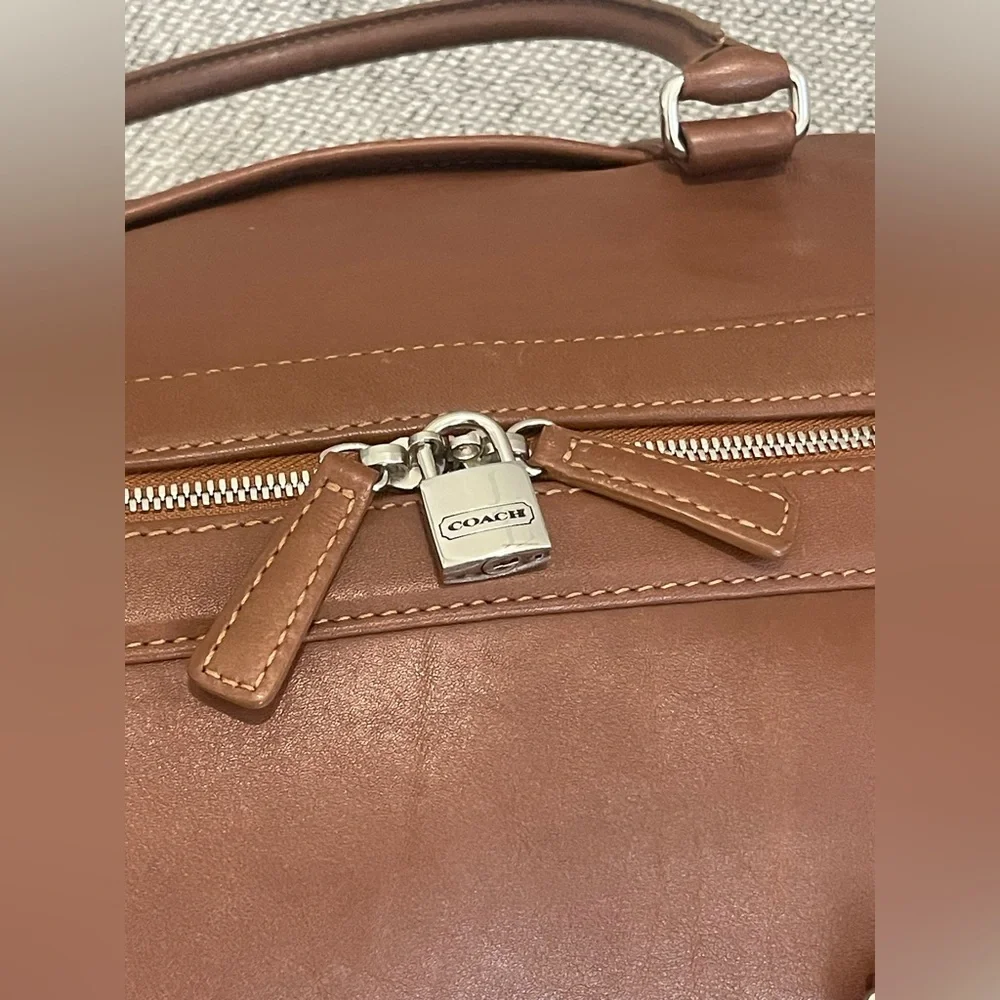 Coach Heavy Brown Leather Travel Duffel Bag with Coach Lock and Key - Picture 2 of 16